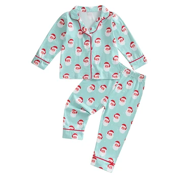 Natal das crianças Pijama Conjunto de Papai Noel Imprimir Camisa de Manga Longa e Calças de Elástico Loungewear Sleepwear