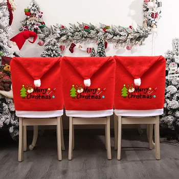Natal Cadeira Vermelha Tampa Do Chapéu De Papai Noel Boné Vermelho Cadeira De Volta Cobre A Mesa De Jantar A Decoração De Mesa De Natal Navidad Presentes
