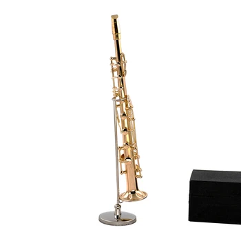 Miniatura de Cobre Saxofone Soprano Modelo com Suporte a Mini Instrumento Musical 1/12 Casa de bonecas ob11 1/6 figura de Ação Acessórios