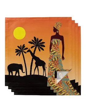 4pcs de Mulheres Africanas Elefante, Girafa Quadrado de 50 cm toalha de Mesa de Festa de Casamento, Decoração de Mesa, Pano de Cozinha, Jantar, Servindo Guardanapos