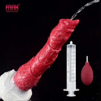 FAAK de Silicone Veado Squirt Vibrador com Nervuras Ejacular Pênis Com ventosa Spray Líquido de Função Par Flertar Produtos Eróticos