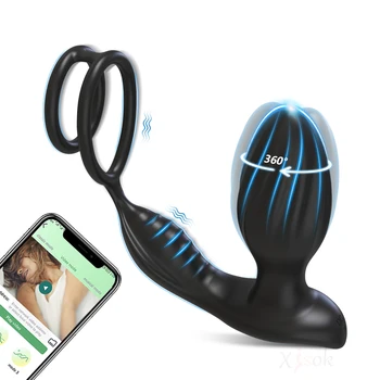 Controle remoto Plug Anal para Homens Massageador de Próstata Plug anal com Cortiça Anel Vibratório 360 Graus de Rotação de Adultos do Sexo Masculino Brinquedos