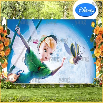 Disney Princesa Linda Tinker bell Personalizado Bebê, Festa de Aniversário de Glitter pano de Fundo dos desenhos animados de Decoração, Fotografia, planos de Fundo do Banner