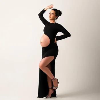 Vestidos de maternidade Para a sessão de Fotos da Gravidez da Mulher Negra Sexy Dividir Maxi Longa Slim-fit Saia da Maternidade Vestido de Fotografia de Roupas