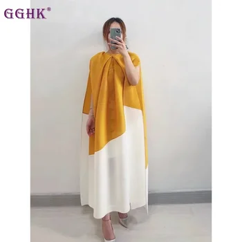 GGHK Miyake Cor Sólida Formal Maxi Vestido Longo Casaco de Moda Solta Luxo de Folhas Noite de Festa as Mulheres Casacos 2023 Novo Manto de Outono