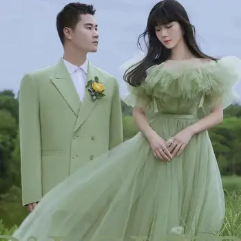 Fada Verde Vestidos de Noiva Elegante Uma Linha do Assoalho-comprimento Sukienki Na Wesele Damskie 2023 Novo vestido Simples De Mariee Feitos