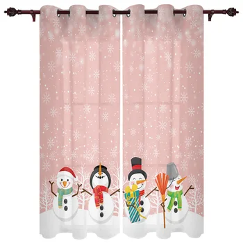 Natal do Boneco de neve, floco de Neve cor-de-Rosa Janela de Cortinas para a Sala de estar de Luxo Quarto, Cortinas de Café Cozinha Decoração Cortinas