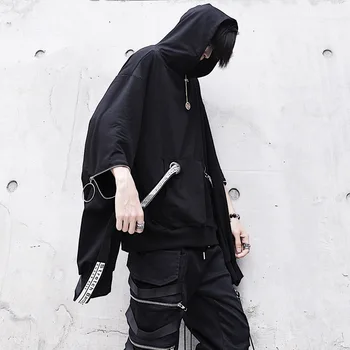 Gótico Darkwear Capuz Em Moletom Homens De Preto Streetwear Hip Hop Harajuku Goth Moletom Com Capuz