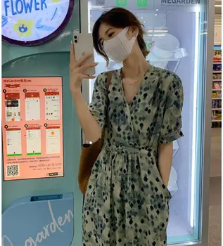 O Coreano Chic Vestido Elegante Senhora Do Escritório Temperamento Novo 2020 Estampa Floral Decote Em V Uma Linha Retrô Vintage Vestido De Vestidos