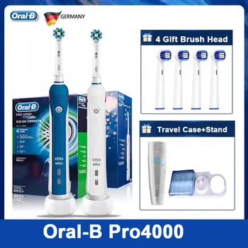 Oral-B, Escova de dentes Elétrica Pro4000 3D Cruz Ação de Limpeza 4 Modo de Temporizador Inteligente Visível Sensor de Pressão de Recarga de Escova de Dente Pro4