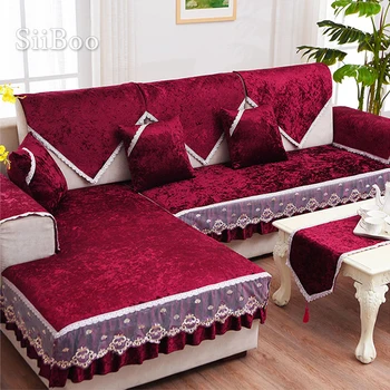Luxo vinho em ouro vermelho de lã sofá de veludo cobrir móveis capas seccionais sofá cobre para a sala de fundas de sofá SP4880