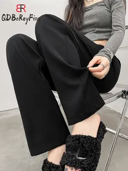 A coleção primavera / Verão das Mulheres Terno de Calça de Perna Larga Cintura Alta Casual Calças Largas coreano Branco Office Reta de Senhoras de Calças para as Mulheres