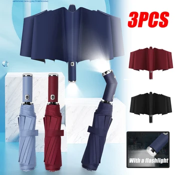 Giro LED Lanterna Guarda-chuva Resistente Durável guarda-Sol Guarda-chuva Macho Mulheres Dupla Osso do Guarda-Sol, a Chuva e o Brilho de Dupla Utilização