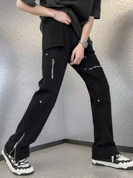 2023 Nova Moda Kpop Baggy Jeans de Carga Y2K Calças de Homens Vestuário Tornozelo Zíper Reta coreano Algodão Casual Calças compridas