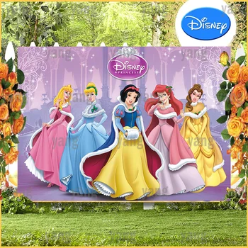 Disney Princesa Tiana Da Cinderela, Branca De Neve Belle Ariel, Aurora Festa De Aniversário Do Cartoon Pano De Fundo A Fotografia De Fundo Do Banner