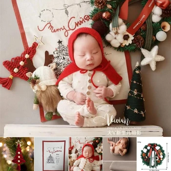 Dvotinst Bebê Recém-Nascido Fotografia Adereços De Natal Roupa Árvore Mini Decorações Pano De Fundo Do Tema Estúdio De Filmagens Adereços Foto