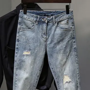Moda dos Homens Angustiado Jeans Skinny Designer de Moda Destruído Designer de Streetwear Rasgado Slim Fit Azul Lavado Calças Jeans