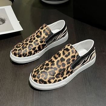 Sapatos femininos 2023 Alta Qualidade Redondo Toe Salto Baixo Único Sapato de Moda Outono Versátil, a sapatilha Leopard PU Mulheres Flats