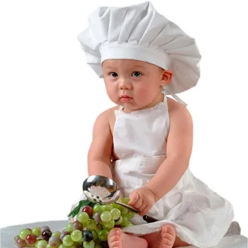 Bonito Algodão Misturado Para Crianças Trajes Cozinhar Fotos De Bebês Chef Chapéu Avental Traje De Fotografia