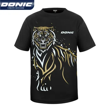 DONIC 83237 de Ténis de Mesa Jersey Homens Mulheres Desporto T-shirt de Tigre Respirável Ping Pong Camisas de Manga Curta, Gola Redonda