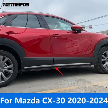 Para Mazda CX-30 CX30 2020-2022 2023 2024 Chrome Laterais da Porta de Linha Faixa de Saia de Corpo de Moldagem Guarnição Adesivo de Carro Exterior Acessórios
