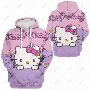 2023 Queda Hello Kitty Capuz Impresso Casual Camisola das Mulheres Camisola Solta Casual, Moda de Rua Moletom