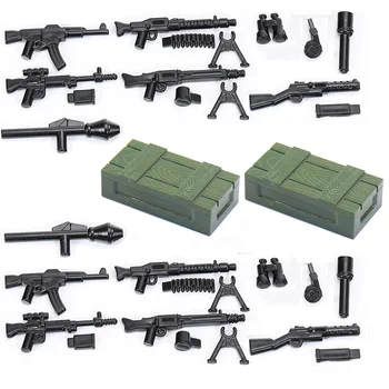 WW2 Militar Arma Caixa de Mini-Figuras de Ação Acessórios Moc Blocos de Construção Soldados do Exército Guns Parte Tijolos Brinquedos de Crianças juguetes