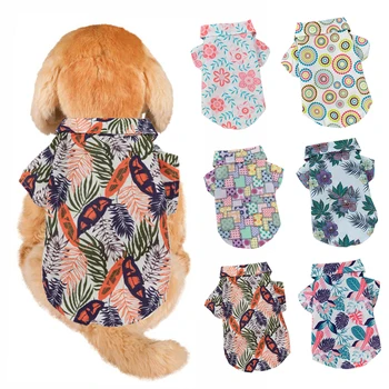 Bonito Praia Havaiana Cão de Estimação, Roupas de Cachorro T-shirt de Folhas de Outono, de Manga Curta, Pequeno Cão de Estimação Roupas de Pescoço de V Confortável