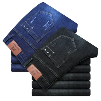 2023 Primavera dos Homens de Moda Jeans Stretch Casual de Negócios Marca Ajuste Regular Calças Clássico do Vestuário Masculino Preto Azul Denim, Calças de
