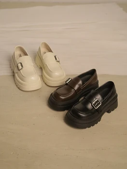 Casual Mulher Sapato-Combinar Sapatos Com Pele Oxfords Femininos Calçados Estilo Britânico Dedo do pé Redondo Raso Boca de Deslizamento Vestido de Couro