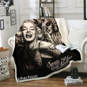 phechion Marilyn Monroe Impressão 3D de Pelúcia Cobertor de Lã Adultos Moda Colcha de Home Office Casual de Crianças Meninos Meninas rapazes raparigas Sherpa Cobertor B52