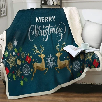 Elk Padrão Cobertor Feliz Natal Flanela Macia Pelúcia Jogar Cobertor Quente de Viagem Piquenique Cobertores para Camas de Sofá Sofá Capa de Edredão