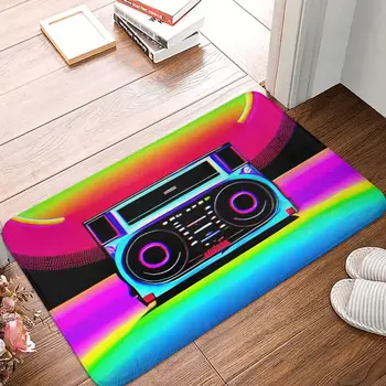Arco-íris Colorido Boombox Boom Caixa de Música Non-slip Capacho Tapete Sala Cozinha, Tapete de Oração Casa Decorativa