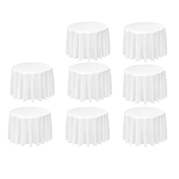 8 Pack Toalha de mesa Redonda, 84 Polegadas Descartável Branco Tabela de Cobre PEVA Impermeável de Plástico, Toalhas de mesa Redonda (Branco)