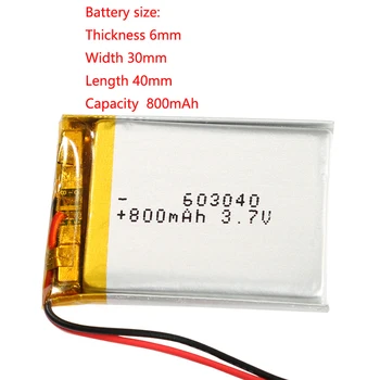 Recarregável 603040 do Li-Íon Bateria de Lipo Pack 3,7 v 800mah Para o Gps, Dvd Selfie Vara de Bluetooth alto-Falante Fone de ouvido