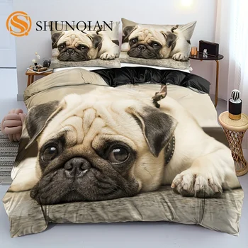 3D Cão Bonito Impressão de Capa de Edredão Definido (1 Capa de Edredon + 1/2 Fronha ), Pug Dog Conjunto de roupa de Cama Para o Quarto Dormitório
