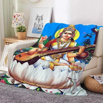 O budismo de Flanela Cobertores Deus indígena Sarasvati Impressos em 3D Jogue um Cobertor Office Nap de Viagem Portátil Fino Colchas Dropshipping