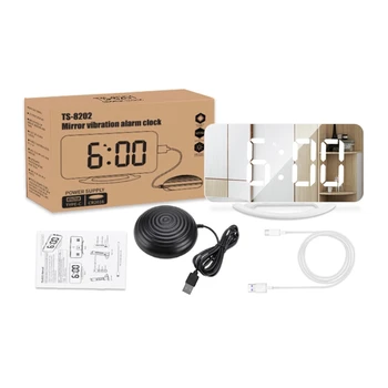 Super Relógio Despertador com Cama Shaker Espelho de LED para HD Display de Relógio Digital,