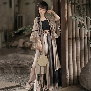 Chinês Hanfu Violetas Vestido Esvoaçante Vestido Maxi Chinês Antigo Mulheres Bordado Vestido de Traje 3PCS Conjunto