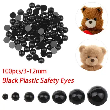 100Pcs 3-12mm Preto de Plástico de Segurança Olhos De Urso Boneca Animal a Fazer Fantoches de Artesanato Crianças DIY Brinquedos Boneca de Olhos Acessórios