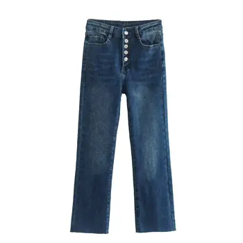 Mulheres 2023 Moda Chique Casual Cintura Alta Micro-la Jeans Retro Botão Bolso Decorativo de Mulheres de Tecido Denim, Calças de Mulher