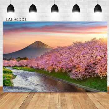 Laeacco Crepúsculo Flor De Cerejeira Do Japão Fuji, A Montanha Sakura Foto De Paisagem Pano De Fundo Da Decoração De Interiores Fotografia De Retrato De Fundo