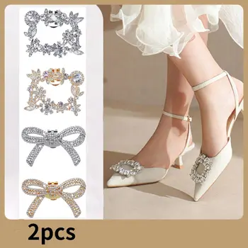 2Pcs Sapatos engraxados Decorações Clipe de Mulheres de Salto Alto Strass Charme Fivela de Casamento Sapatos de Noiva Decoração Bag duplo Pingente Broche de Novo