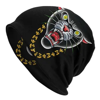 Bonnet Chapéus Homens Mulheres Tricô Chapéu Tradicional Tatuagem de Pantera Cabeça Ilustração Inverno Quente Cap Beanies Térmica Elástico Caps