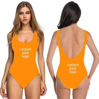 Logotipo personalizado o Swimwear das Mulheres Sólido Um Maiô de Peça de Férias na Praia sem encosto de Biquíni de Senhoras Sexy de Terno Moda Concisa Roupas