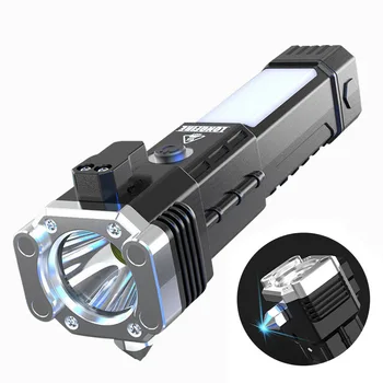 Multifuncional Portátil Potente Lanterna de Carro Tocha com Segurança Martelo do Lado de Luz da Lanterna para o Trabalho Exterior de Emergência Ferramentas
