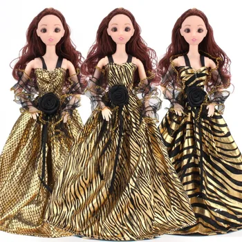 Menina De Vestir Boneca Brinquedo Vestido De Casamento Vestido De Ouro Vestido De Princesa Vestir Grande Saia De Brinquedo Acessórios