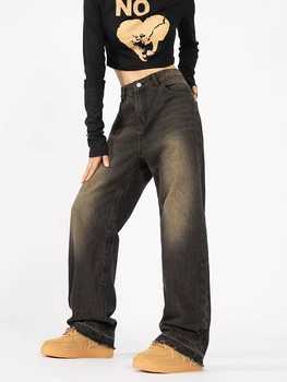 Novo Design Harajuku Fashion Y2k calças de Brim das Mulheres Streetwear Casual Largas e Retas de Cintura Alta Jeans Oversize anos 90-Jogo Jeans