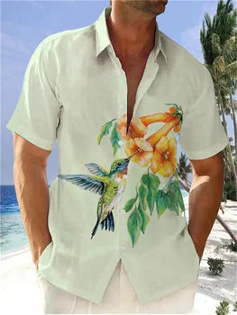 Homens de verão, camisa Havaiana luxuoso dos desenhos animados de animais de manga curta, camisa de pássaro, de impressão a quente retro praia casual camisa 2023 super novo.