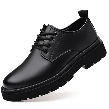 Moda Outono Inverno Escondidos Altura do Vestido Formal Sapatos de Homens de Negócios do Escritório de Casamento Sapatos de 2023 Sapatos de Plataforma com a Pele Negra